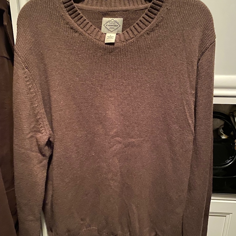 St Johns Bay Cable Knit Sweater L 100% Cotton Long Sleeve Chocolate Brown